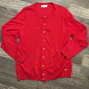 Red cardigan